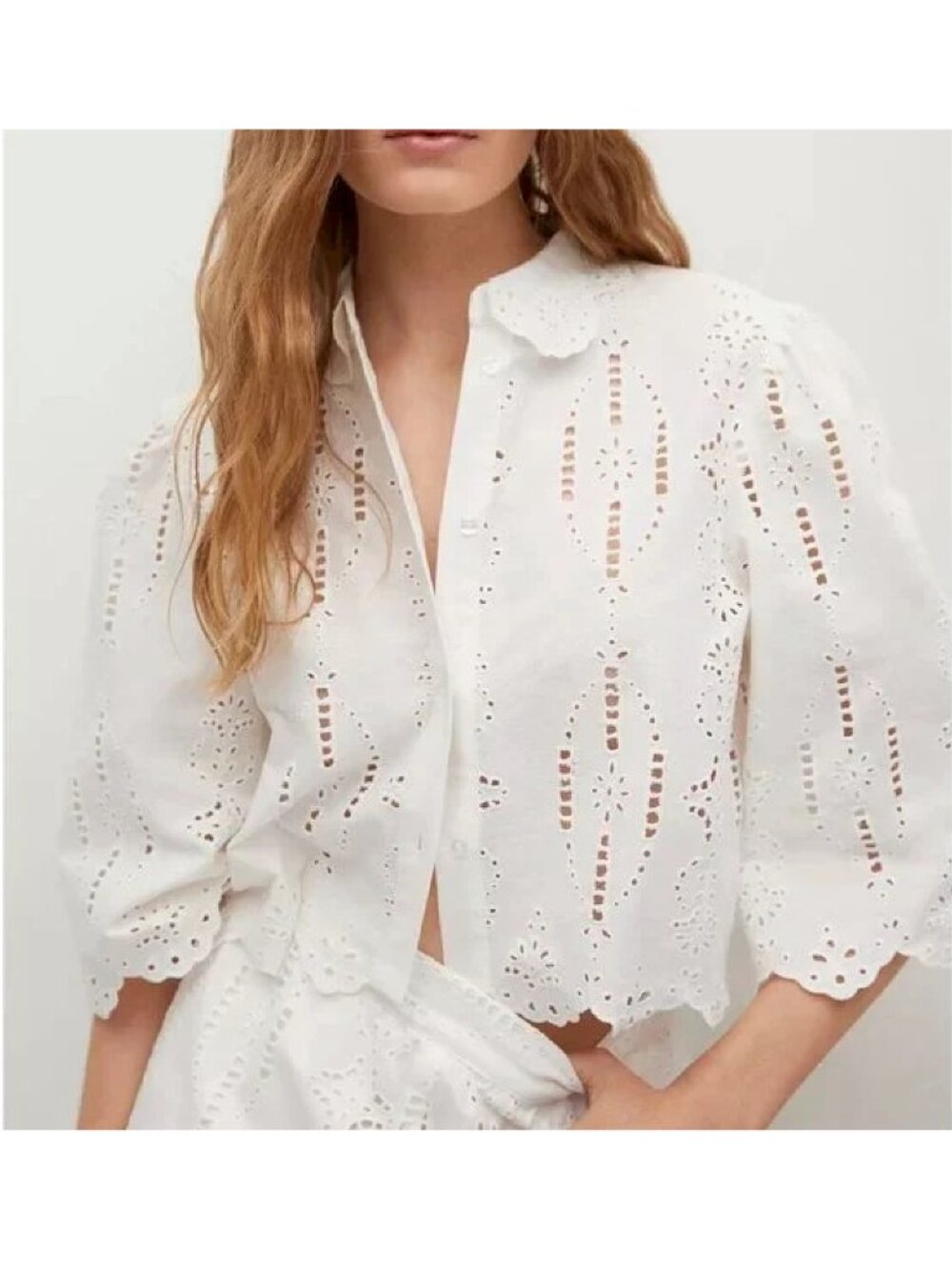 MNG Mango Swiss Embroidery Linen Blouse 2 - Picture 4 of 9